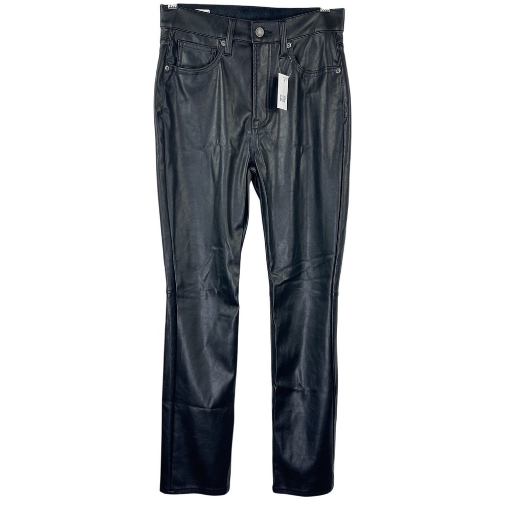 NWT Gap High Rise Vintage Slim Faux Leather Pants Black Women's 26/2 R